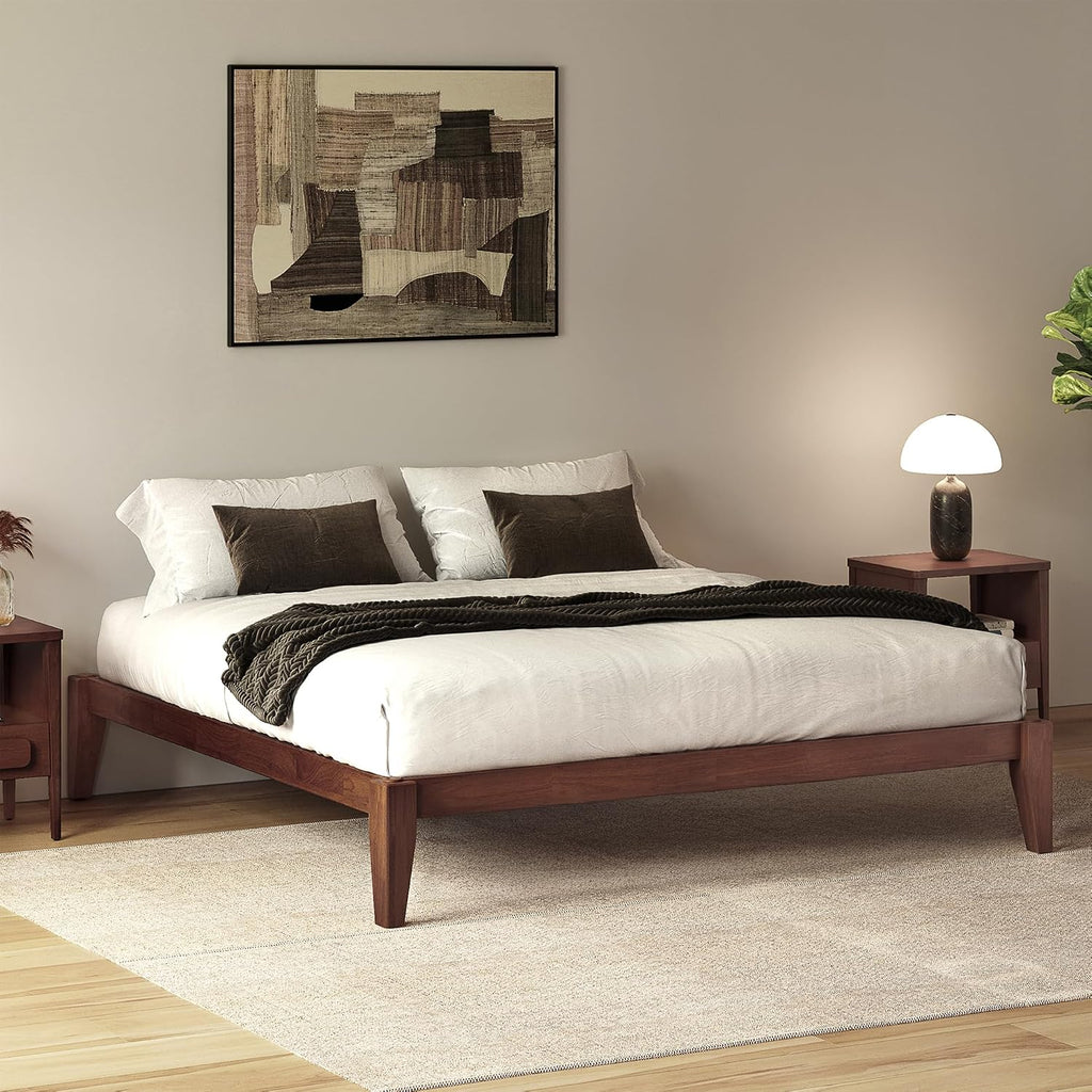 Thor Premium Solid Wood Bed Frame King, Japanese Joinery Bed Frame with Wood Slat Support, Platform Bed, No Box Spring Needed, Easy Assembly, Minimalist & Modern Style (Mahogany)