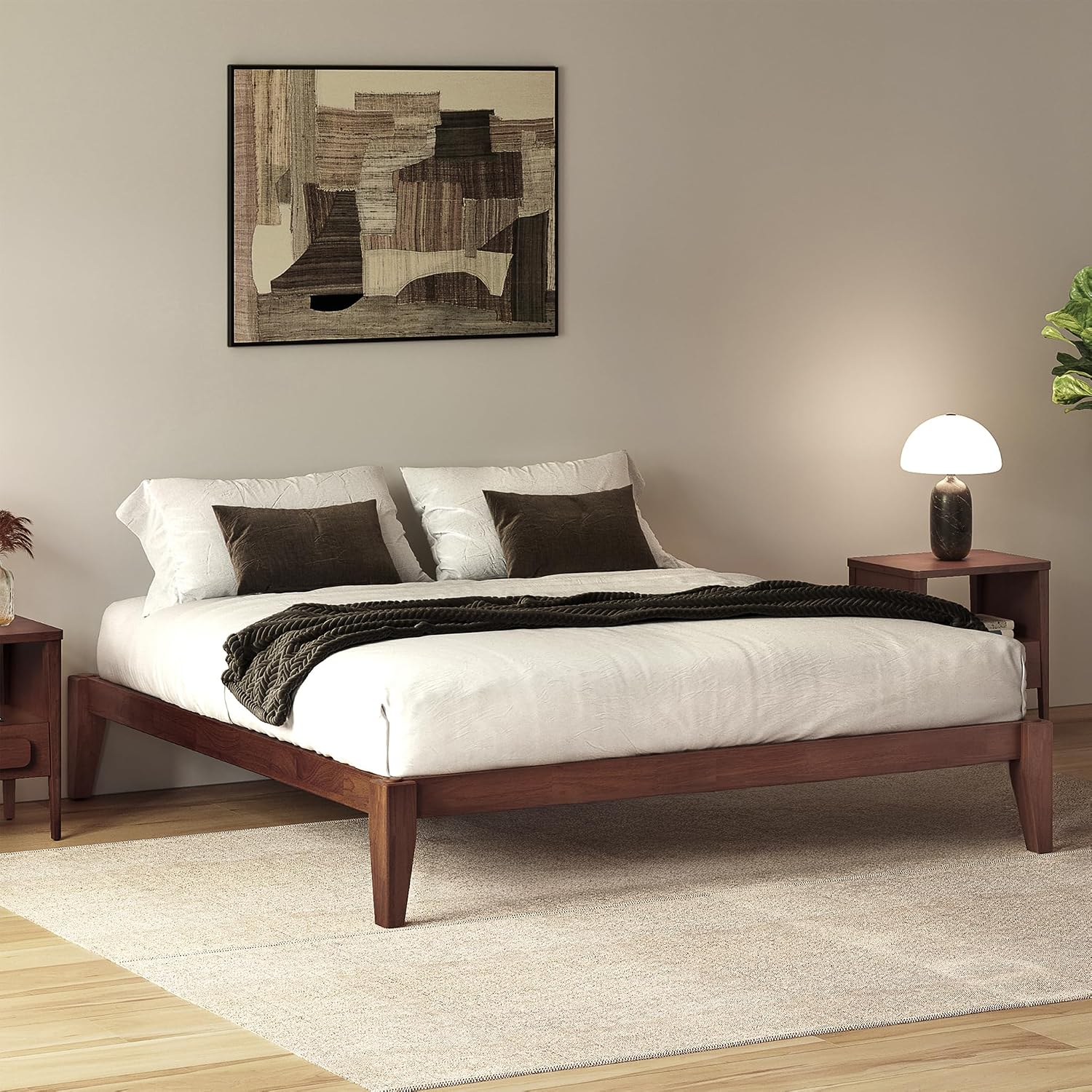 Thor Premium Solid Wood Bed Frame King, Japanese Joinery Bed Frame with Wood Slat Support, Platform Bed, No Box Spring Needed, Easy Assembly, Minimalist & Modern Style (Mahogany)