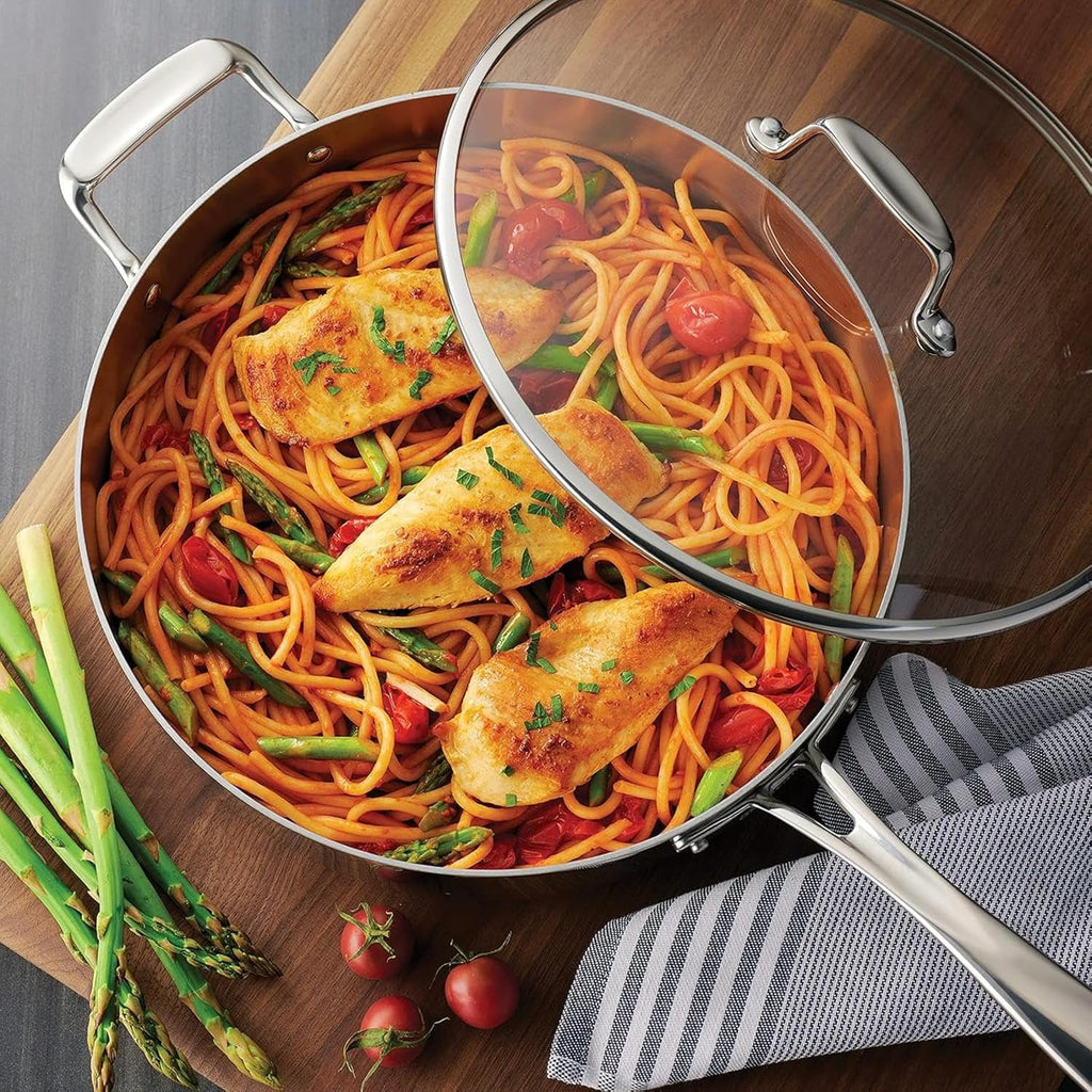 Tri-ply Clad Stainless Steel 10-piece Cookware Set with Glass Lids, Pots and Pans Kitchen Set, Induction-ready, Dishwasher-safe(10-Piece/Stainless Steel)