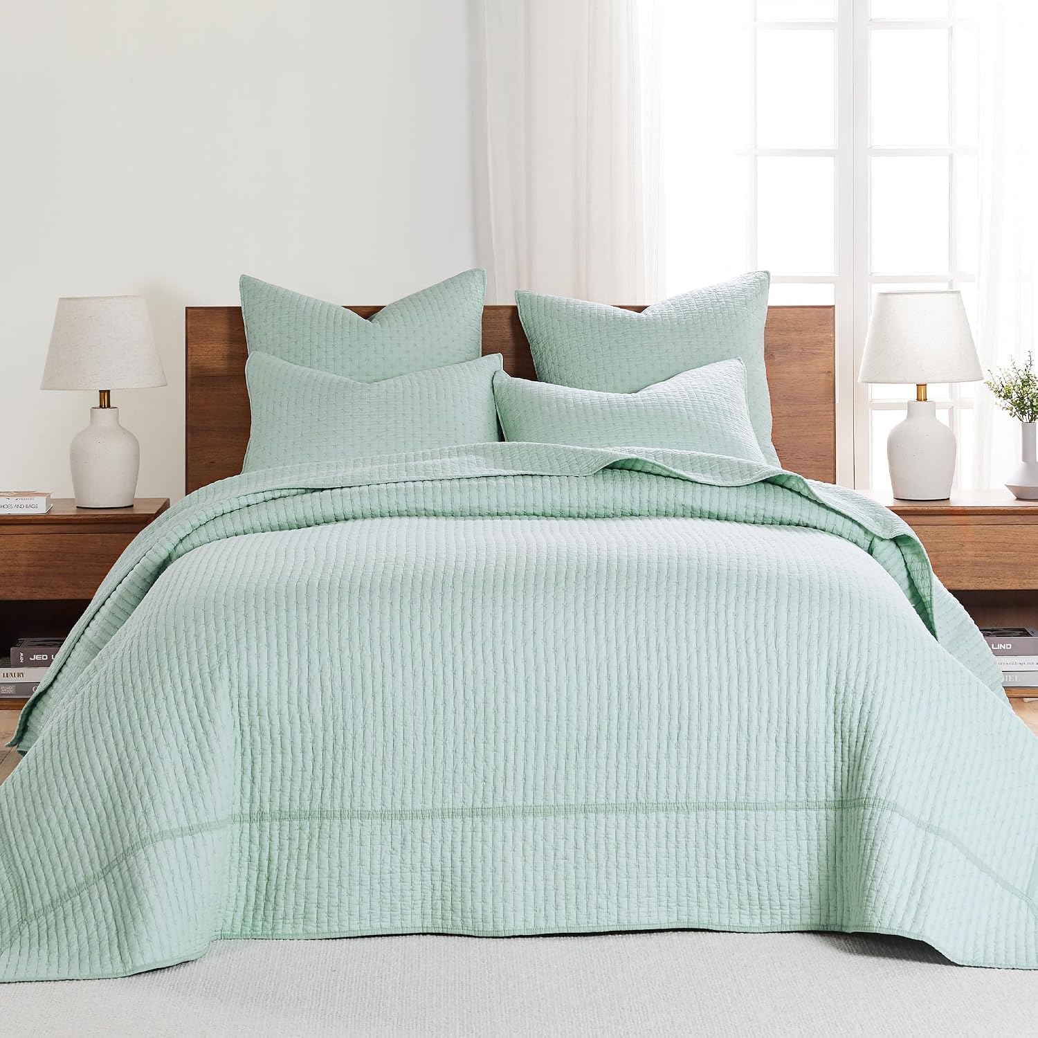Levtex Home Cross Stitch Bedspread Set - Blue, King Bedspread and 2 Shams - Cotton