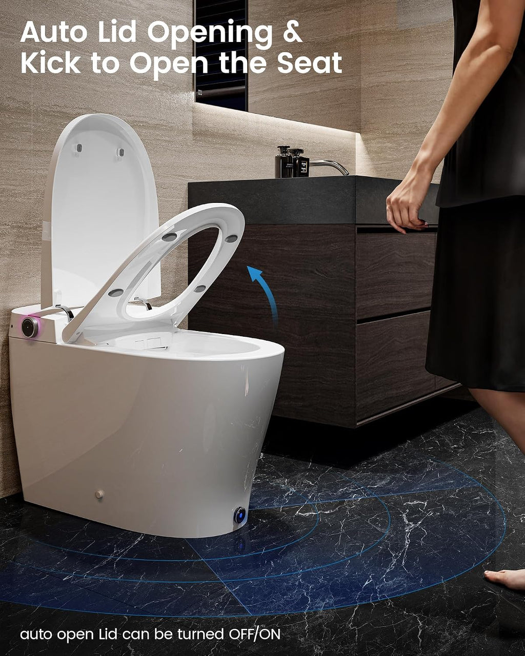 Smart Toilet with Bidet Built In, DA80U Smart Bidet Toilet with Tank Heated Seat, 1.06 GPF Power Flush Booster Pump, Auto Open/Close, Warm Water, Dryer, Night Light, Remote and Foot Kick Operation
