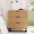 Royal Windsor Large Night Stand Fluted Nightstand with 3 Drawers, Side End Table with Storage, Modern Oversized Nightstands Bedside Table for Bedroom, Natural Oak