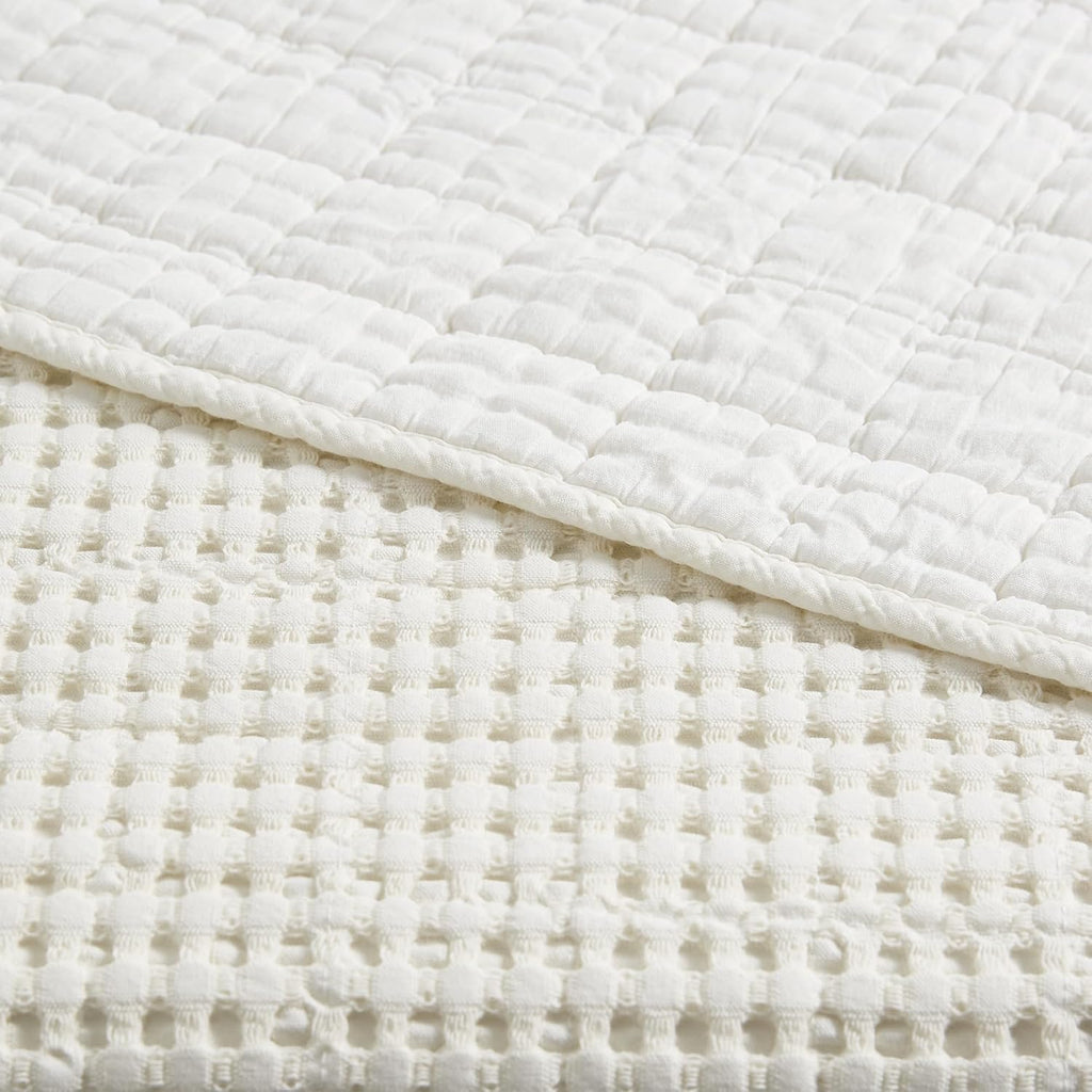 Levtex Home Mills Waffle King/Cal King Quilt Set (106x92in) with 2 Pillow Shams (36x20in) - Cream - Cotton Waffle King Size Quilt Bedding Set - Lightweight, Soft, Pre-Washed