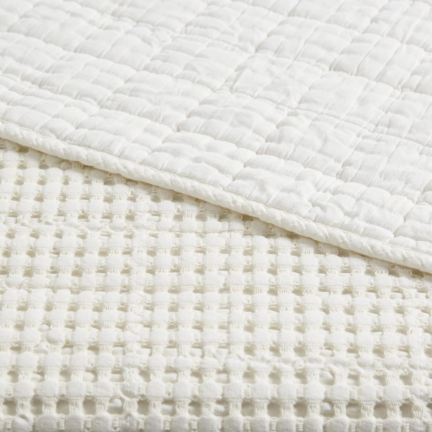 Levtex Home Mills Waffle King/Cal King Quilt Set (106x92in) with 2 Pillow Shams (36x20in) - Cream - Cotton Waffle King Size Quilt Bedding Set - Lightweight, Soft, Pre-Washed