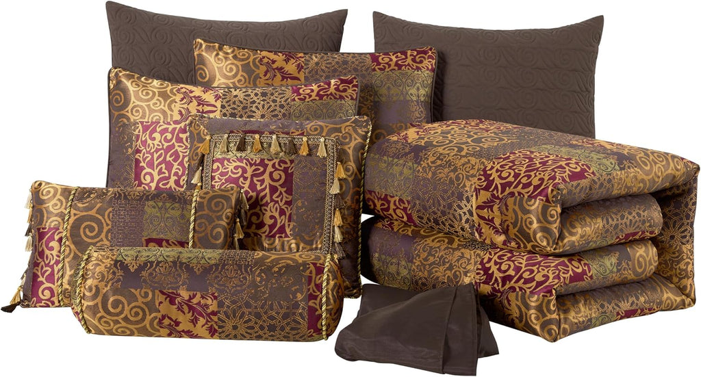 Chezmoi Collection Amelia 9-Piece Floral Jacquard Patchwork Comforter Set, Queen, Multi-Color