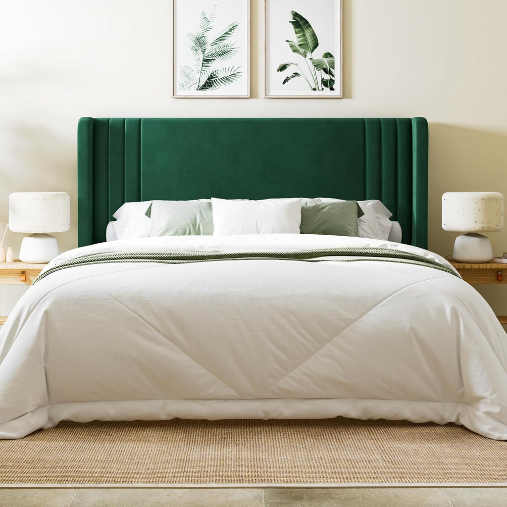 Allewie Full Size Velvet Platform Bed Frame with Vertical Tufted Wingback Headboard, Easy Assembly, Under Bed Storage, No Box Spring Required, Modern Style, Green
