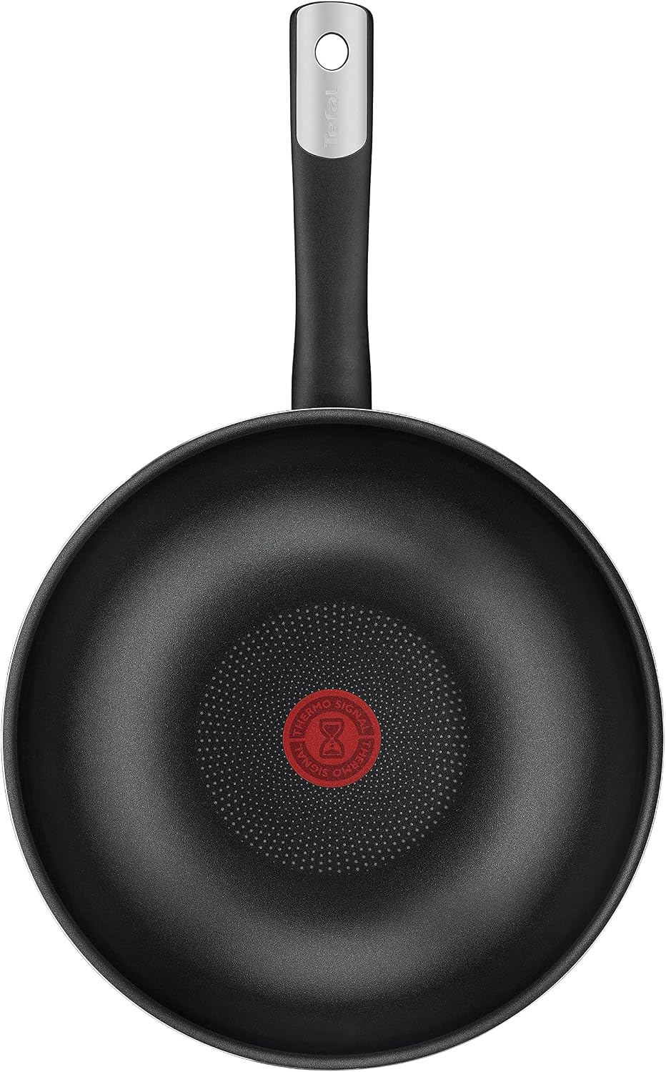 Tefal C38819 Hard Titanium Essential Wok Pan 28 cm | Non-Stick Coating with Titanium Particles | Thermal Signal Temperature Indicator | Dishwasher Safe | Made in France | Black
