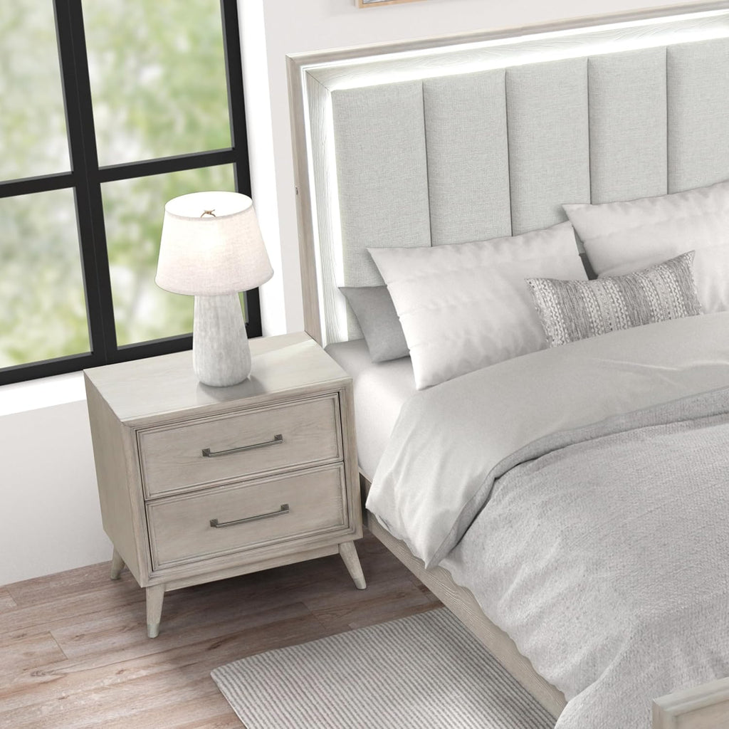 Roundhill Furniture Seluna 4-Piece Bedroom Set with Touch LED Lighting, Gray Oak Finish, King