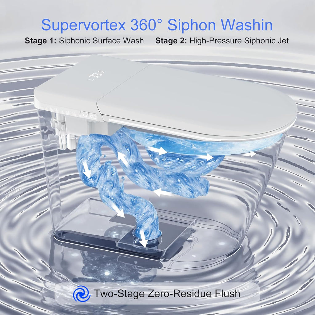 Luxury Smart Toilet with Heated Seat & Instant Warm Water with Remote Control Bidet,Hidden Foam Shield,Air Purification,One Piece Tankless Toilet with ADA Comfort Height,LED Display