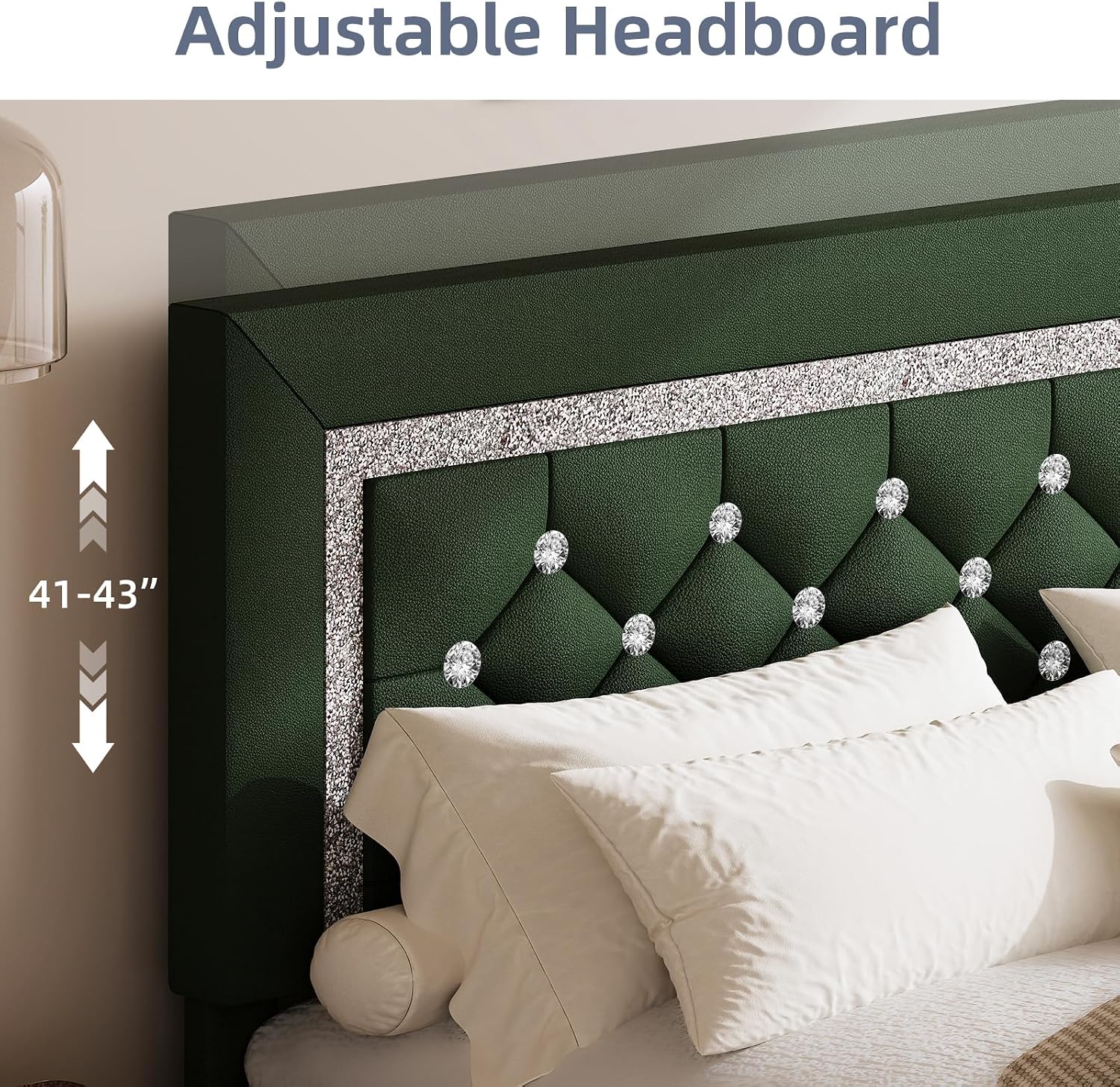 BarnFurin Full Size Bed Frame with Headboard, Faux Leather Upholstered Bed with Diamond Tufted Design, Mordern Bed Frame with Wooden Slats Suppor, No Box Spring Required, Easy Assembly, Green
