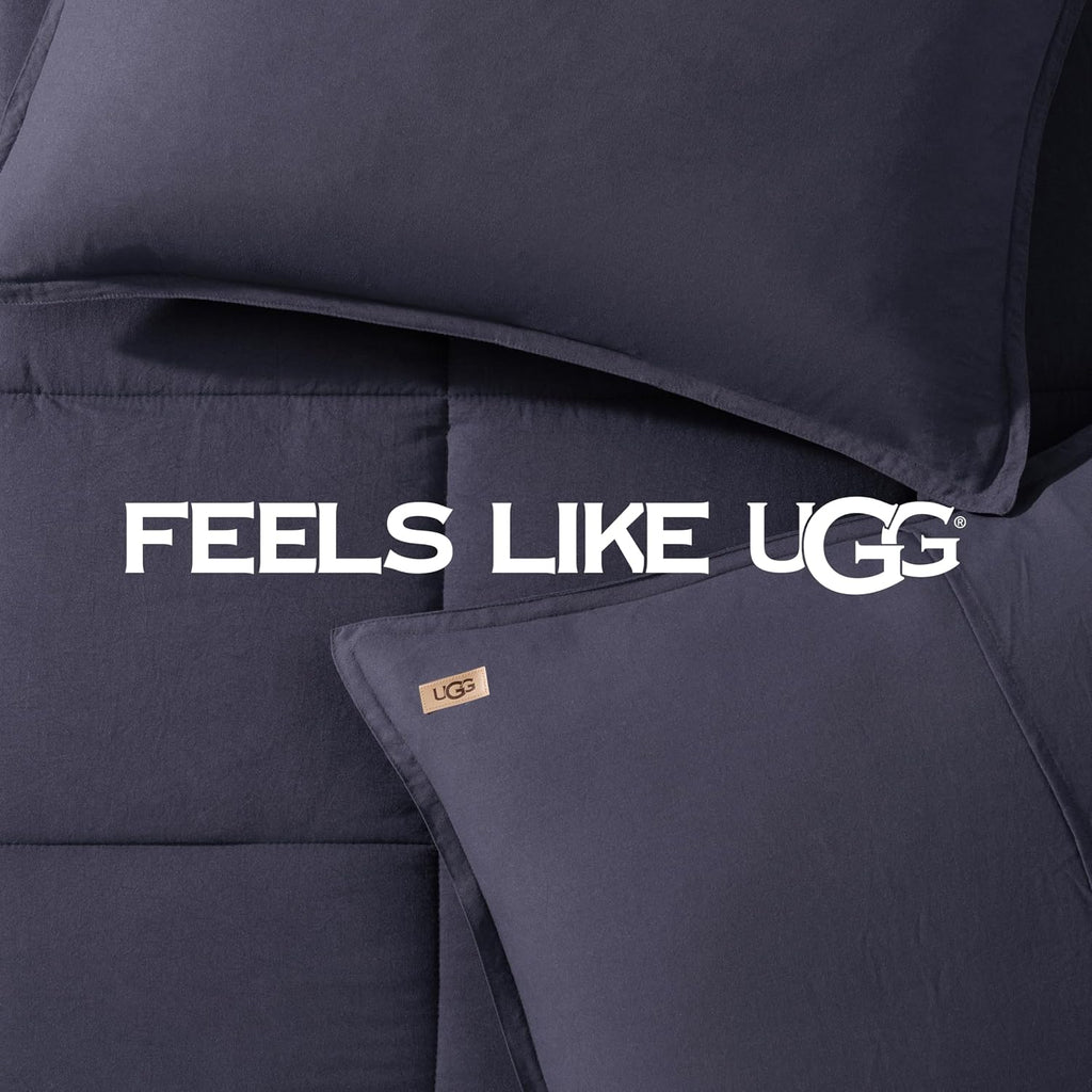 UGG Leonora Comforter Set with 2 Pillow Shams Lightweight Down Alternative Blanket Reversible Cozy Warm All Season Washable and Hypoallergenic Bedding Set, King, Navy Blue