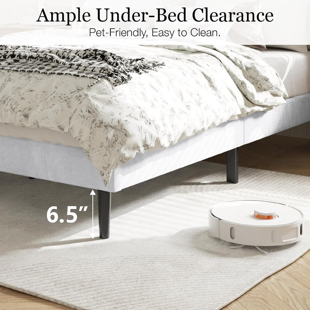 HAOARA King Bed Frame with Headboard, Velvet Upholstered Platform Bed Frames with Wingboard, Contemporary Mattress Foundation, Noise Free, No Box Spring Needed, Easy Assembly, White