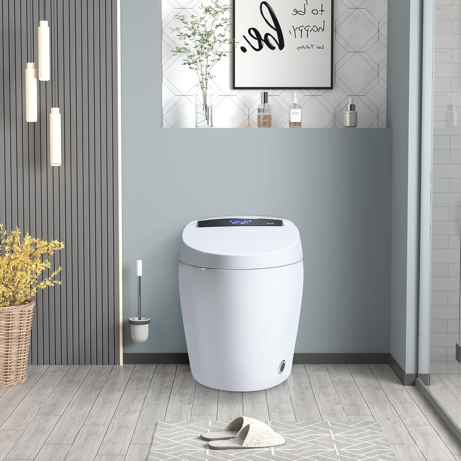 Smart Toilets with Heated Bidet Seat Portable toilet with bidet built Intelligent Toilet Auto Open Close Seat Bidet toilet with Dryer and Warm Water White