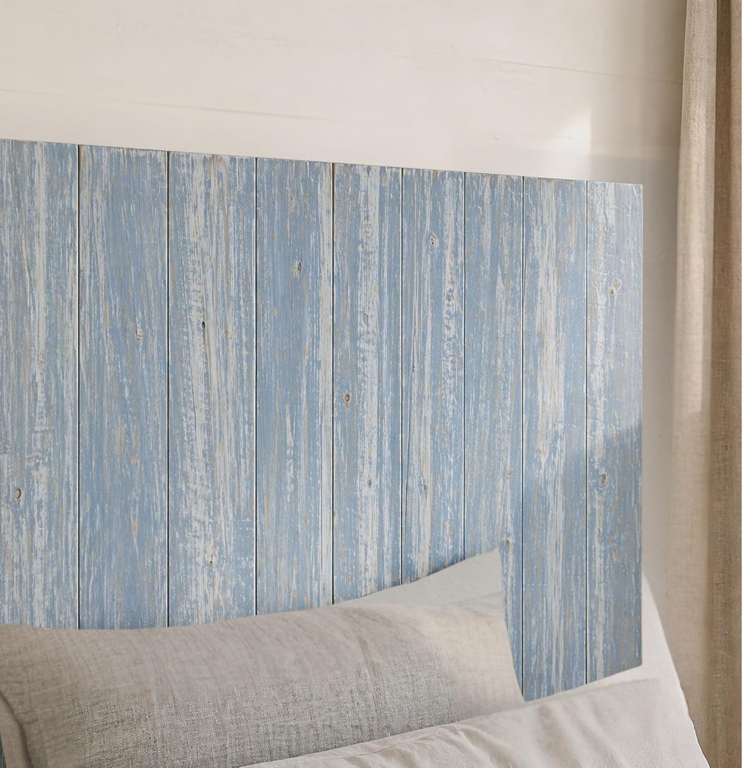 Barn Walls Twin Wood Headboard - Blue Powderwash Farmhouse Design - Wall Mounted Floating Headboard for Twin Bed - Handcrafted Solid Wood - Easy No-Drill Installation