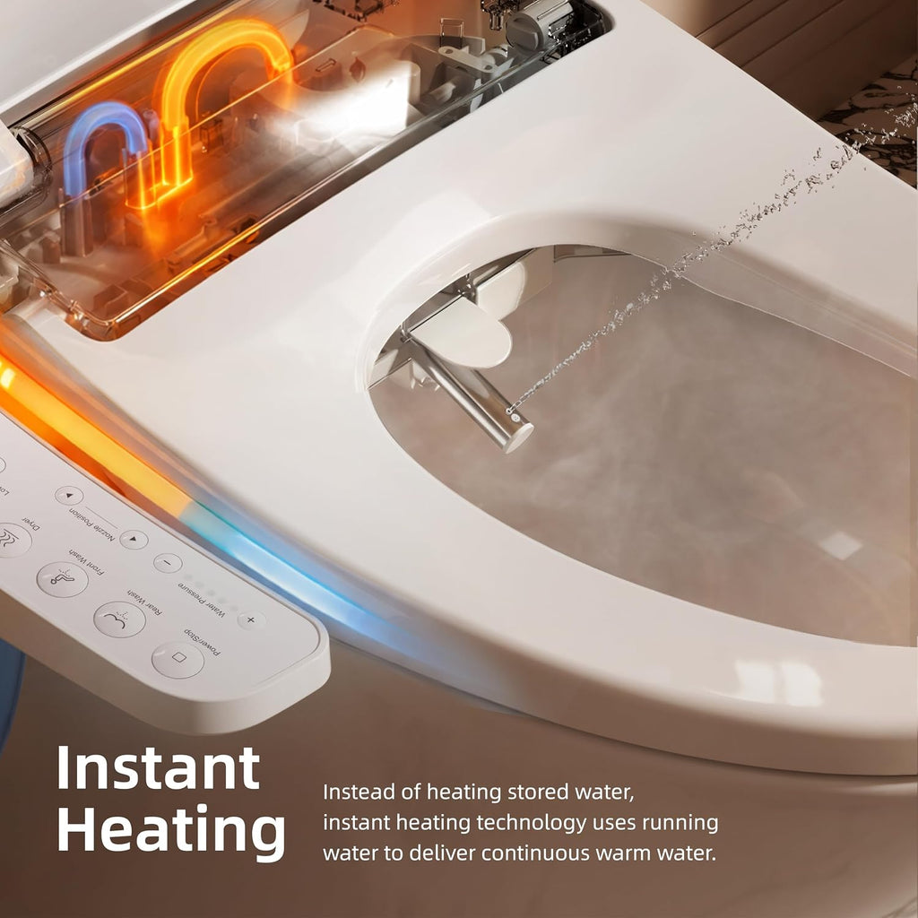 BRAVAT® Electronic Smart Bidet Toilet Seat – Heated Seat, Instant Warm Water, Stainless Steel Nozzle, Cleansing Rinse, Warm Air Dryer, Night Light, Easy Install, Elongated, White