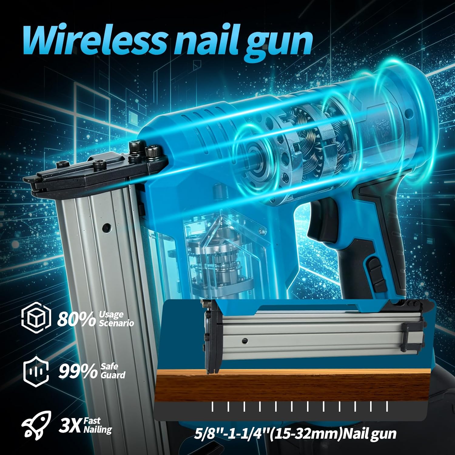 18 Gauge 21V Cordless Brad Nailer，Power Nailers with 2 x 4.0Ah Battery,Pistola De Clavos with 1200 Nails,2 Firing Modes,for Home Improvement,DIY, Woodworking