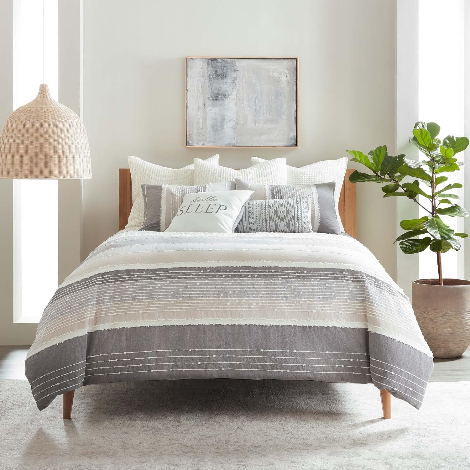 Levtex Home - Santander Comforter Set - Full/Queen Comforter + Two Standard Pillow Cases - Grey, Beige, White - Jacquard - Comforter (90 x 94in.) and Pillow Case (26 x 20in.) - Cotton