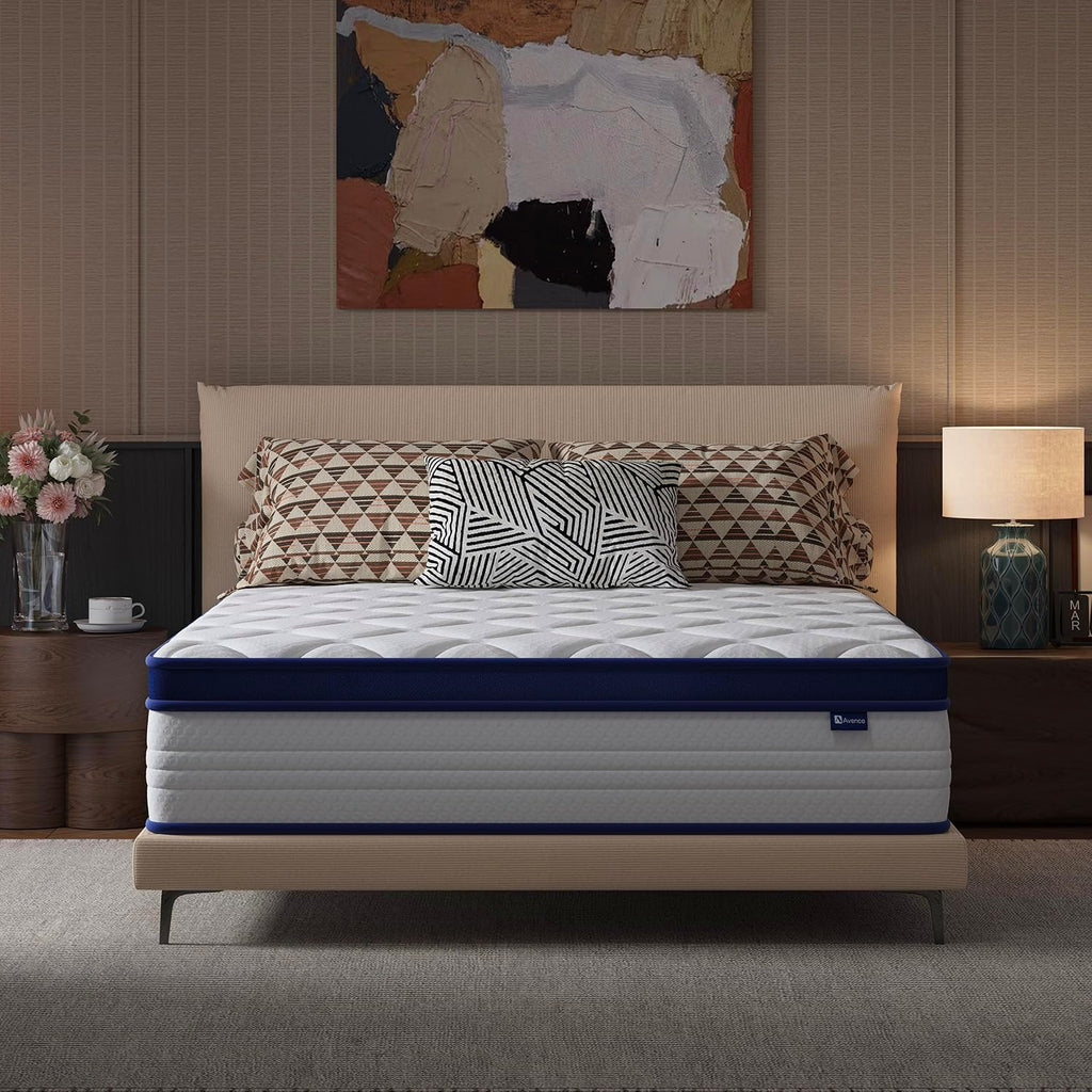 Avenco 10 Inch King Size Mattress for Deep Sleep, King Mattresses with Smart Coil Spring Technology for Pressure Relief, Breathable Cover Motion Isolation CertiPUR-US Certified Bed Mattress in a Box