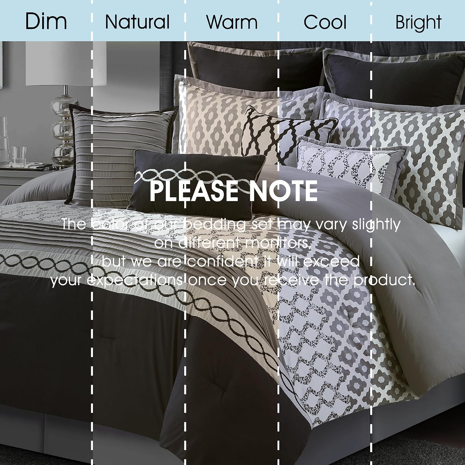 LANCO MODERN LIFESTYLE King Size Comforter Set, Black, 10 Piece Bed in a Bag for All Seasons, Luxury Extreme Comfort Bedding Sets with Bedskirt, Pillow Shams, Euro Shams and Decor Pillows