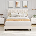 GarveeHome Beige Full Bed Frame with Headboard, Heavy-Duty Platform Bed Frame with Adjustable Headboard, Upholstered Mattress Foundation with Strong Wood Slat Support/No Box Spring Needed/Noise Free