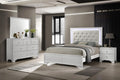 Modern Crisp White Textured Finish Tufted Headboard Integrated LED Lighting King Size 5pc Bed Set Bedroom Furniture