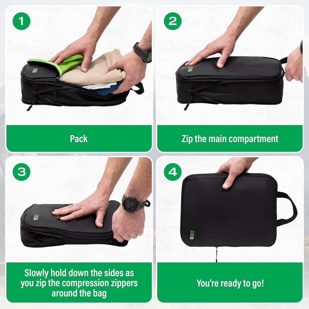 COR Surf Carry On Travel Backpack Bundle | Island Hopper Travel Backpack with Toiletry Bag and Compression Packing Cube Set
