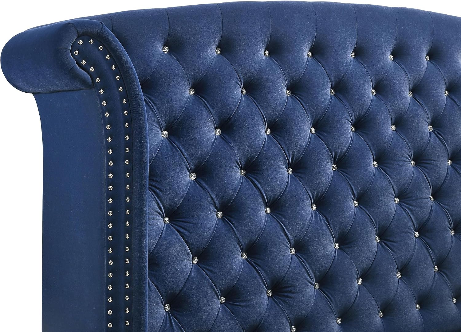 Coaster Home Furnishings - Melody - Wood - Upholstered Wingback Eastern King Panel Bed with Button Tufting, Nail Head Trim, Chrome Legs, and Curved Headboard - Bedroom - Pacific Blue - 223371KE