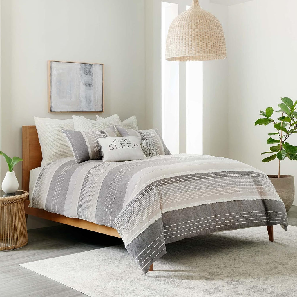 Levtex Home - Santander Comforter Set - Twin Comforter + One Standard Pillow Cases - Grey, Beige, White - Jacquard - Comforter (68 x 88in.) and Pillow Case (26 x 20in.) - Cotton