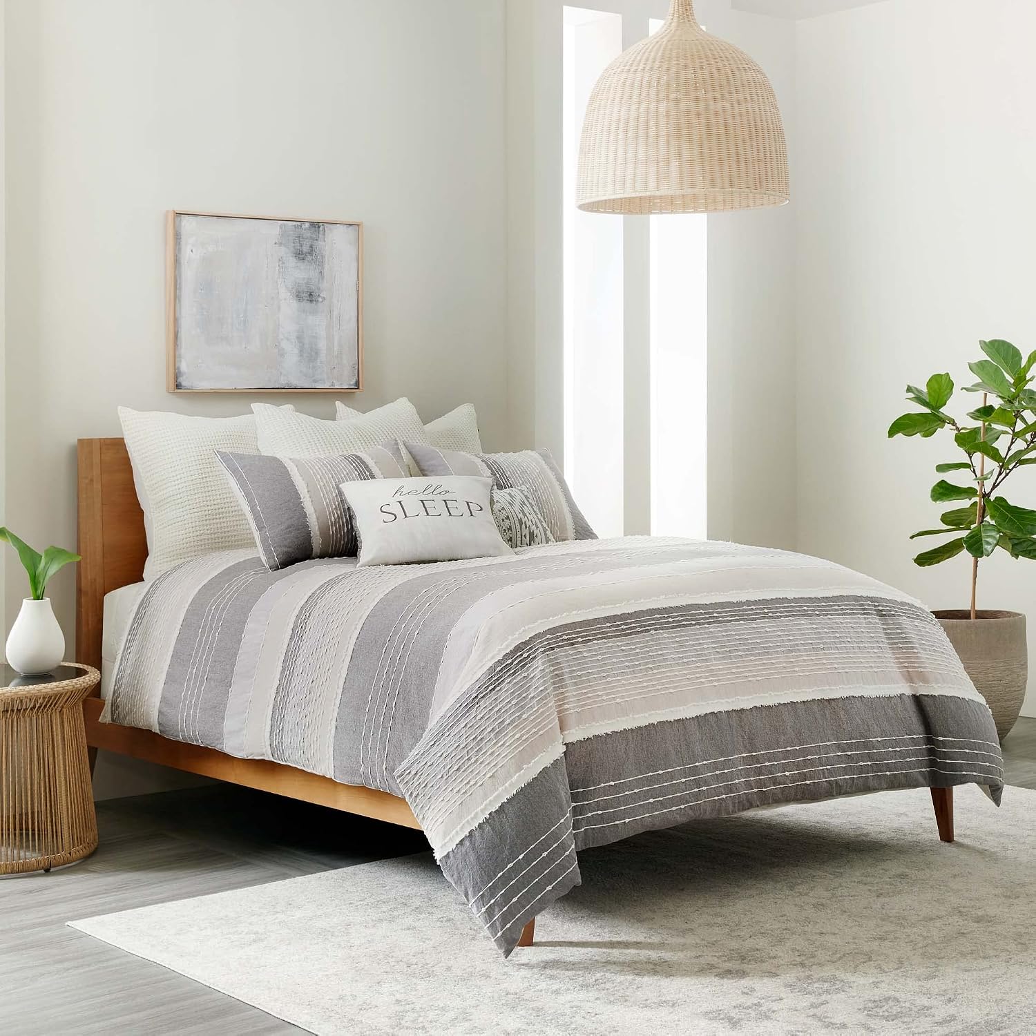 Levtex Home - Santander Comforter Set - Twin Comforter + One Standard Pillow Cases - Grey, Beige, White - Jacquard - Comforter (68 x 88in.) and Pillow Case (26 x 20in.) - Cotton