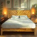 Acacia Sierra King Bed Frame with Headboard Solid Wood Platform Bed, Adjustable Headboard King Bed Frame, Farmhouse Wood Bed Compatible with All Mattress Types, Early American