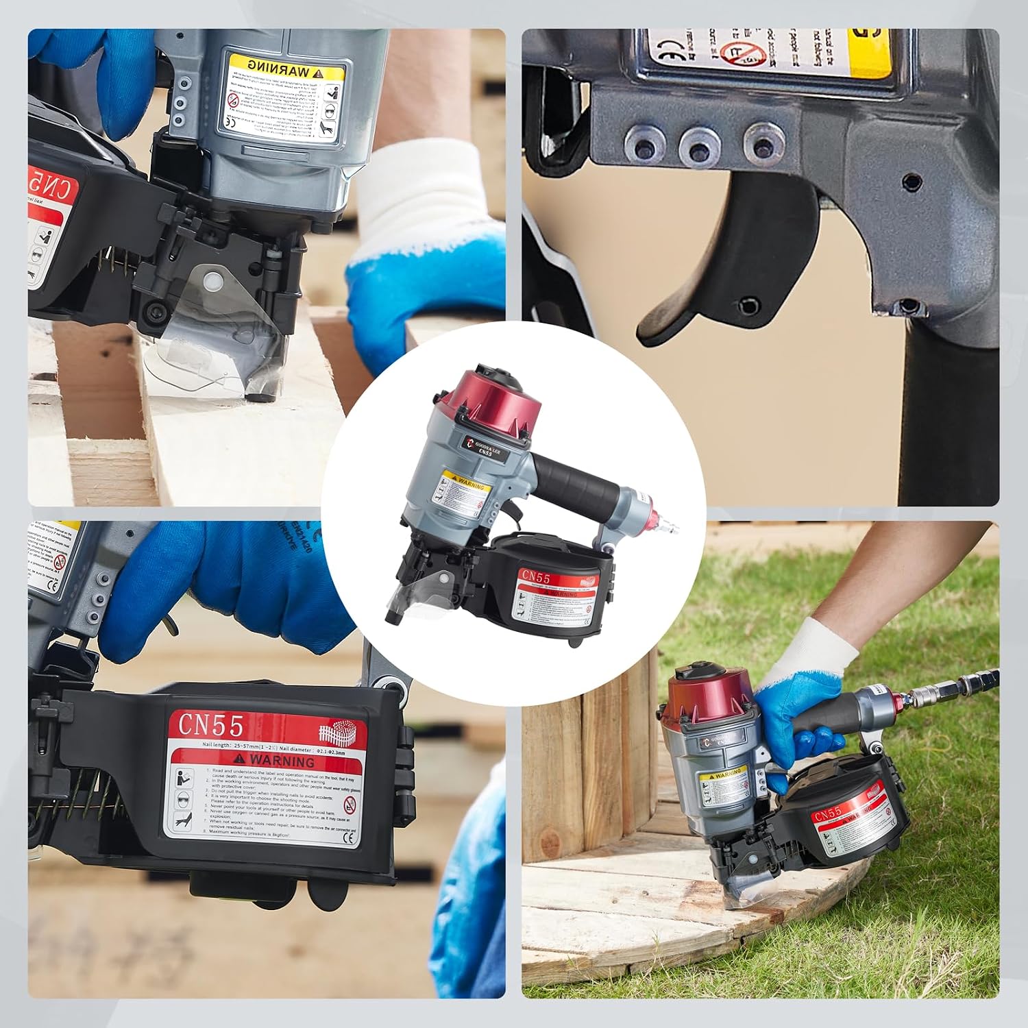CN55 Siding Nailer 15 Degree 1 Inch To 2-1/4-Inch Coil Siding Nailer Fast Shooting for Wooden Pallet Packing Wood Fencing