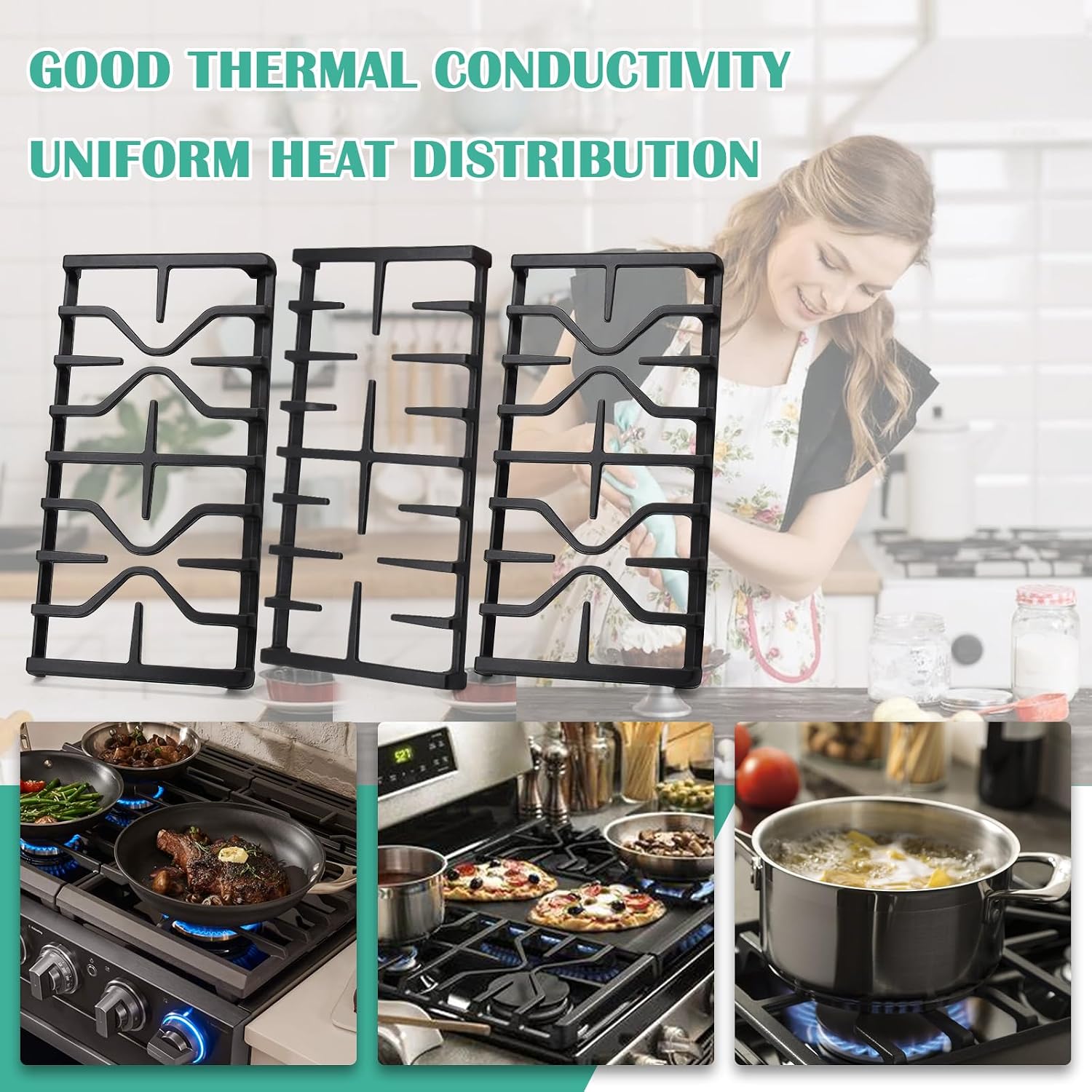 WB31X27150 & WB31X27151 Burner Grate Replacement for GE Stove Parts JGBS66REKSS, JGB700SEJ4SS, JGSS66SEL1SS, JGSS66SEL3SS, Center Side Burner Grate Surface Cooktop for General Electric Gas Range Parts