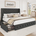 BRELTAM King Size Bed Frame with Storage Drawers and Wingback Headboard Linen Upholstered Platform Bed Frame Tufted Beds with Heavy Duty Wood Slats, Noise Free, Easy Assembly, Dark Grey