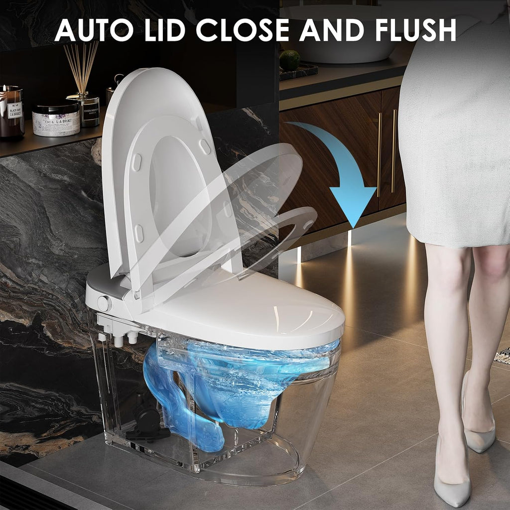 HAWKROWN Smart Toilet, Bidet Toilet with Pump Assisted,Auto Dual Flush, Foam Shield, Foot Sensor Operation, 12-Inch Rough-In, Heated Bidet Seat, Warm Water & Dryer LED Display & Night Light (ST-A01)