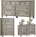 RWYHG Farmhouse Dresser and Nightstand Sets 4 Piece, Wooden 7 Drawers Dresser & 43.5' Tall Chest of Drawers, 18' Roman Column Nightstand Set of 2, Furniture Dressers for Bedroom, Living Room