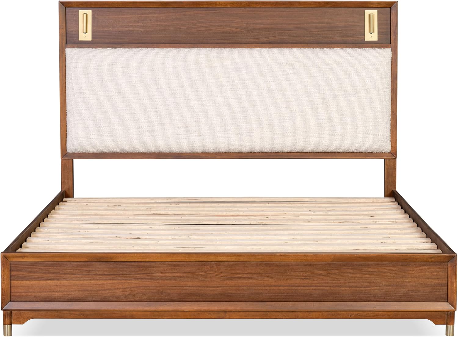 Furniture of America Forma Modern Solid Wood 4-Piece Bedroom Set with Upholstered Bed with LED Lights, Ball-Bearing Glide on Nightstand and Dresser with Mirror, No Box Spring Needed, King, Walnut