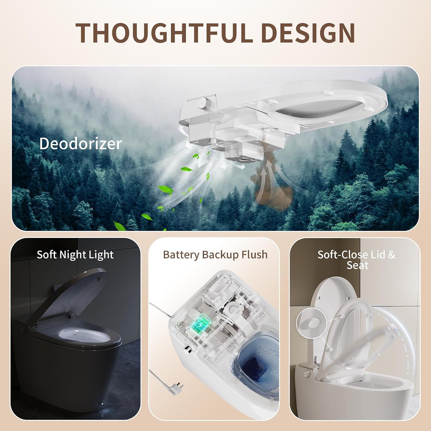 DeerValley Smart Toilet One Piece Tankless Toilet with Bidet Built in Smart Toilet with 1.28GPF Auto Flush Foot Kick Blackout Flush Warm Water and Air Dryer Heated Seat Remote Control - DV-1S0458