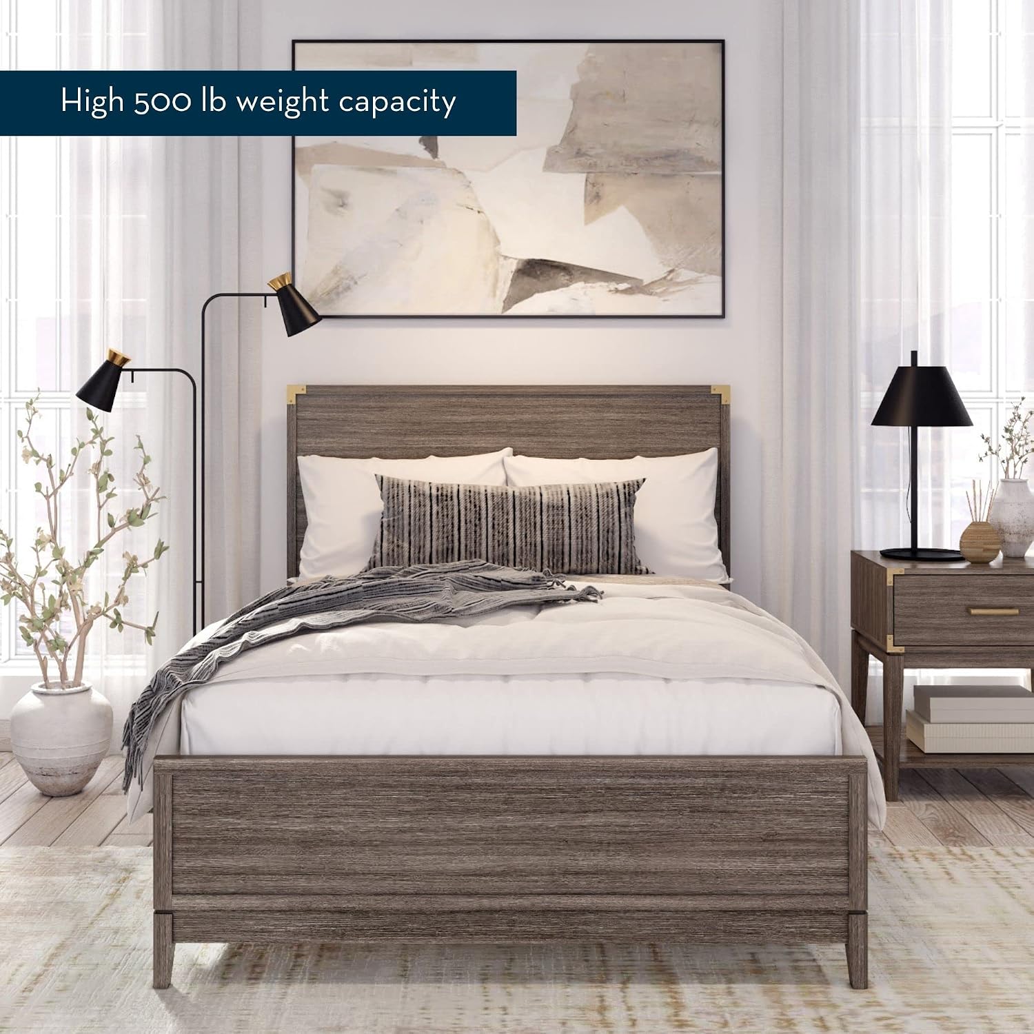Plank+Beam Contempo Solid Wood Full Bed Frame with Panel Headboard, Modern Platform Bed with Wood Slat Support, No Box Spring Needed, Clay