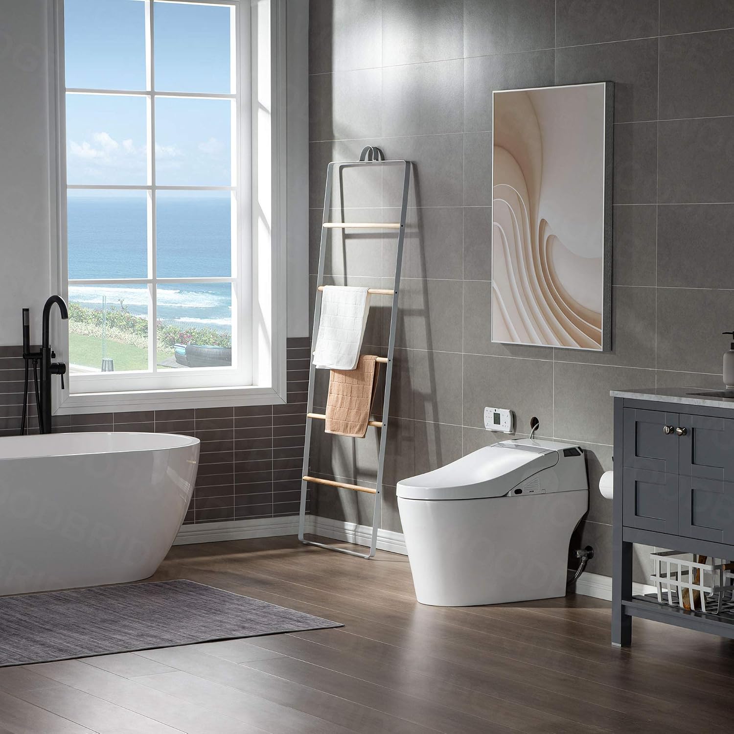 WOODBRIDGE B0960S Auto Flush, Auto Open & Auto Close, 1.28 GPF Single Flush Toilet with Smart Toilet Seat and Wireless Remote Control, Chair Height