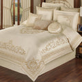 Versailles Luxury Bedding | Classic Neutral Pearl | Palace-Inspired French Style Golden Scrollwork Embroidery on Sateen | 7 Piece Set: Queen Comforter, Bedskirt, 2 Standard Shams & 3 Pillows