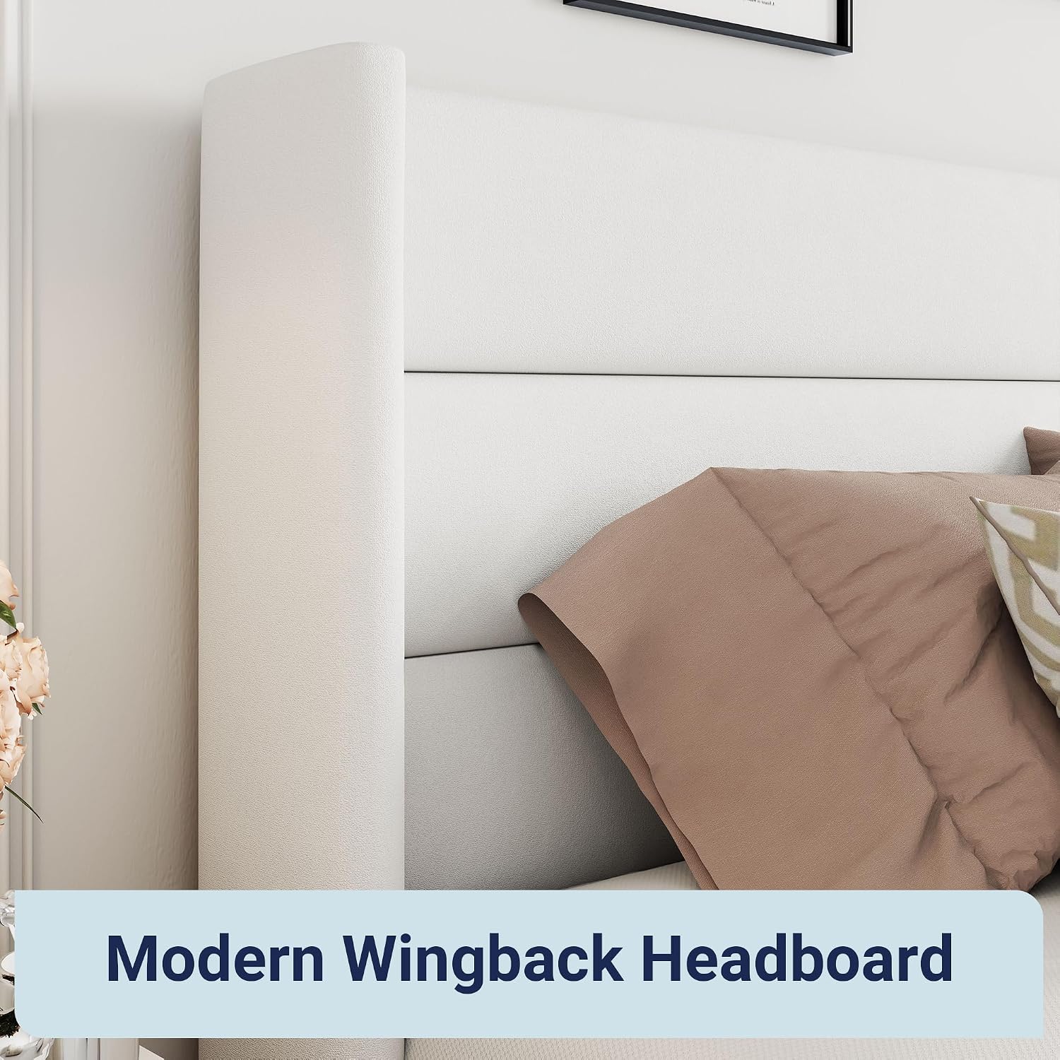 Allewie Full Size Velvet Lift Up Storage Bed, Modern Wingback Headboard, Hydraulic Support, No Box Spring Needed, White