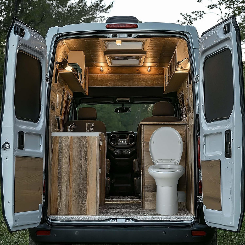 Yescom RV Toilet with Bidet Spray Porcelain Enamel Elongated Gravity Flush Foot Pedal Toilet for Motorhome Caravan Travel Tailer 20' Seating Height Portable Restroom Toilet Fits for Marine