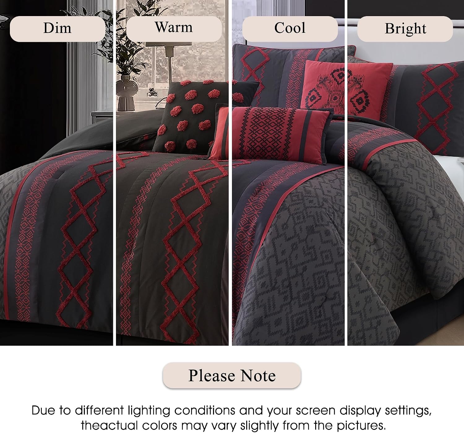 Stratford Park Luxury 7 Piece Cozy Comforter Set, King Size, Black and Red, Embroidered Bedding Sets, Premium Microfiber, All Season Home Décor