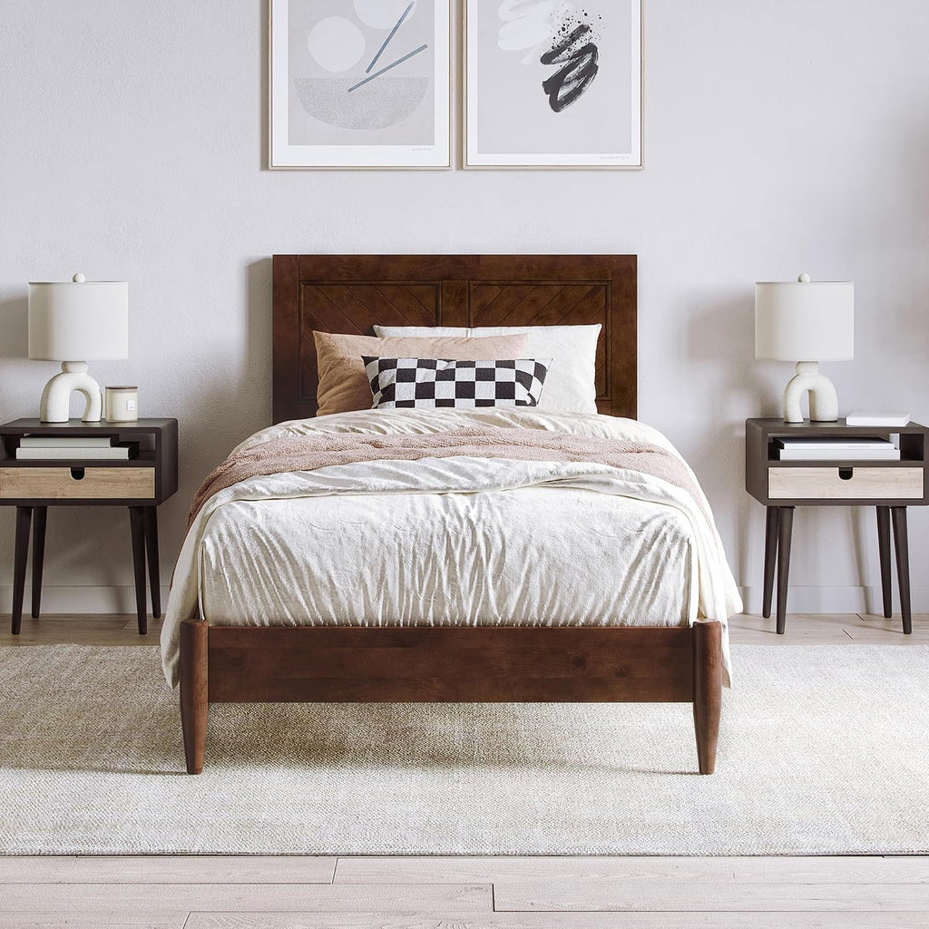 AFI, Berkshire Twin XL Solid Wood Low Profile Platform Bed, Walnut