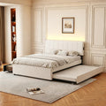 Full Size Upholstered Platform Bed with Trundle,2 Storage Drawers & USB/Type-C Charging,Chenille Fabric Bed Frame with APP-Controlled LED Lights,No Box Spring Needed,800LBS Capacity for Bedroom,Beige