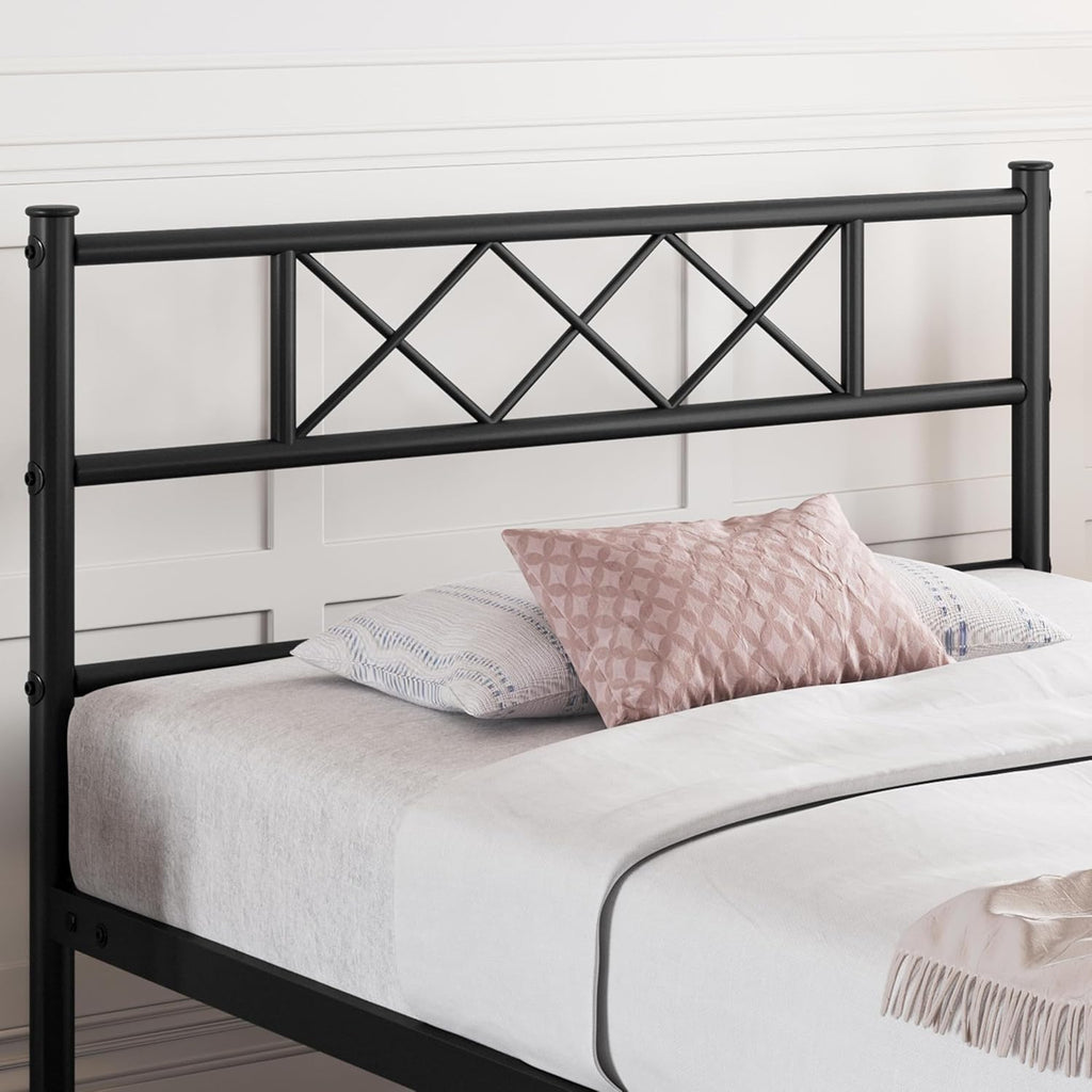 Yaheetech Black Twin Metal Platform Bed Frame Mattress Foundation with Headboard and Footboard Under Bed Storage Steel Slats No Box Spring Needed 2Pcs