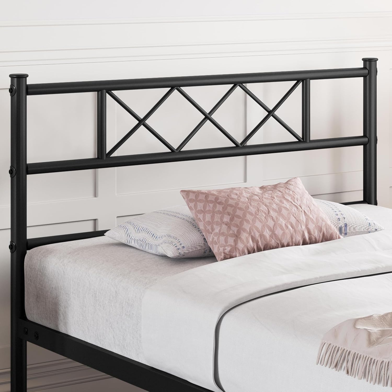 Yaheetech Black Twin Metal Platform Bed Frame Mattress Foundation with Headboard and Footboard Under Bed Storage Steel Slats No Box Spring Needed 2Pcs