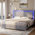 Jocisland Full Bed Frame with LED Lights Headboard&Footboard, Velvet Upholstered Full Size Platform Bed Frame No Box Spring Needed/Light Grey