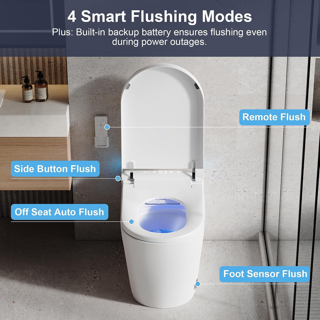 Smart Toilet with Bidet, Heated Seat, Auto Flush, Auto Soft-Close Seat & Lid, Foot Sensor, Warm Water Wash&Air Dry, Tankless Electric One Piece Toilets for Bathroom with Siphon Dual Flush