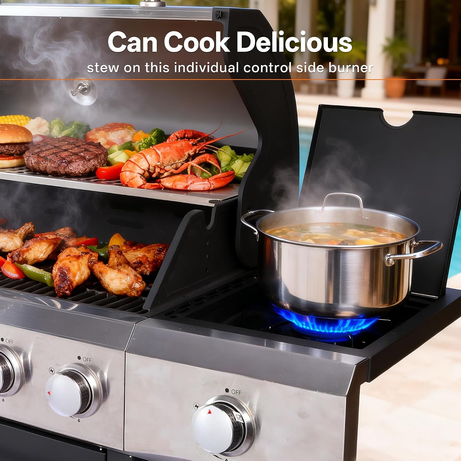 Endark 6-Burner 68,500 BTU Stainless Steel Outdoor Propane Gas Grill with Side Burner & Porcelain Grates | Wheeled BBQ Grill for Patio, Garden, Backyard